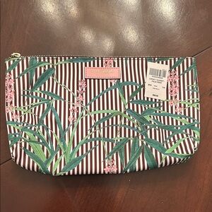 henri bendel Striped Floral Zip Cosmetic Pouch in Brown, White, Green and Pink